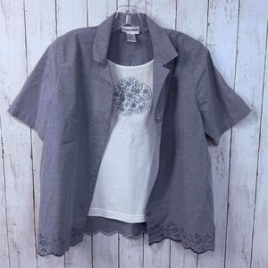 Alfred Dunner Women's Vintage Blue Embroidered 2-Piece Top Set Size 10